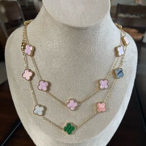 18K Gold Plated over Brass Colorful Clover Necklaces